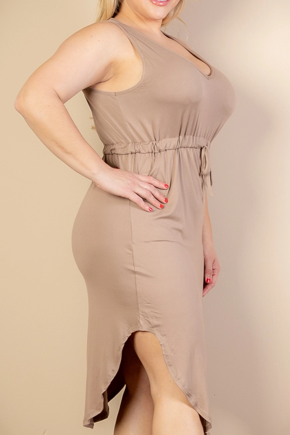 Robe sans manches à ourlet arrondi noué sur le devant de grande taille 