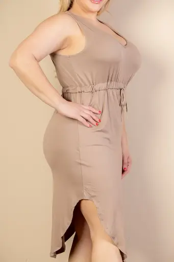  Robe sans manches à ourlet arrondi noué sur le devant de grande taille 